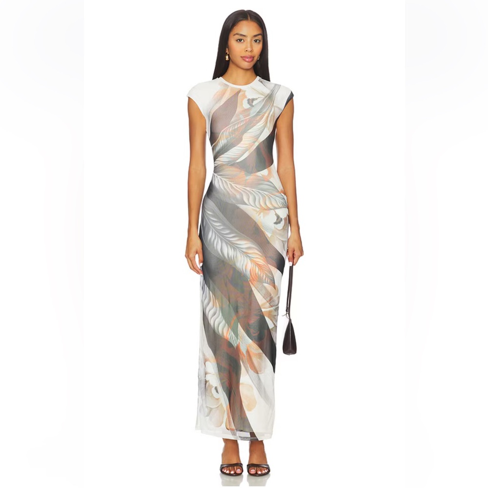 AFMR Cody MAXI Dress cap sleeve mesh in Noir Leaf Lotus